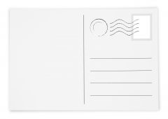 Simple White Postcard with Postage Stamp and Postmark isolated on white. 3 clipping paths included : the stamp contour, the white center and the postcard contour (excluding the shadow) - add your own design!